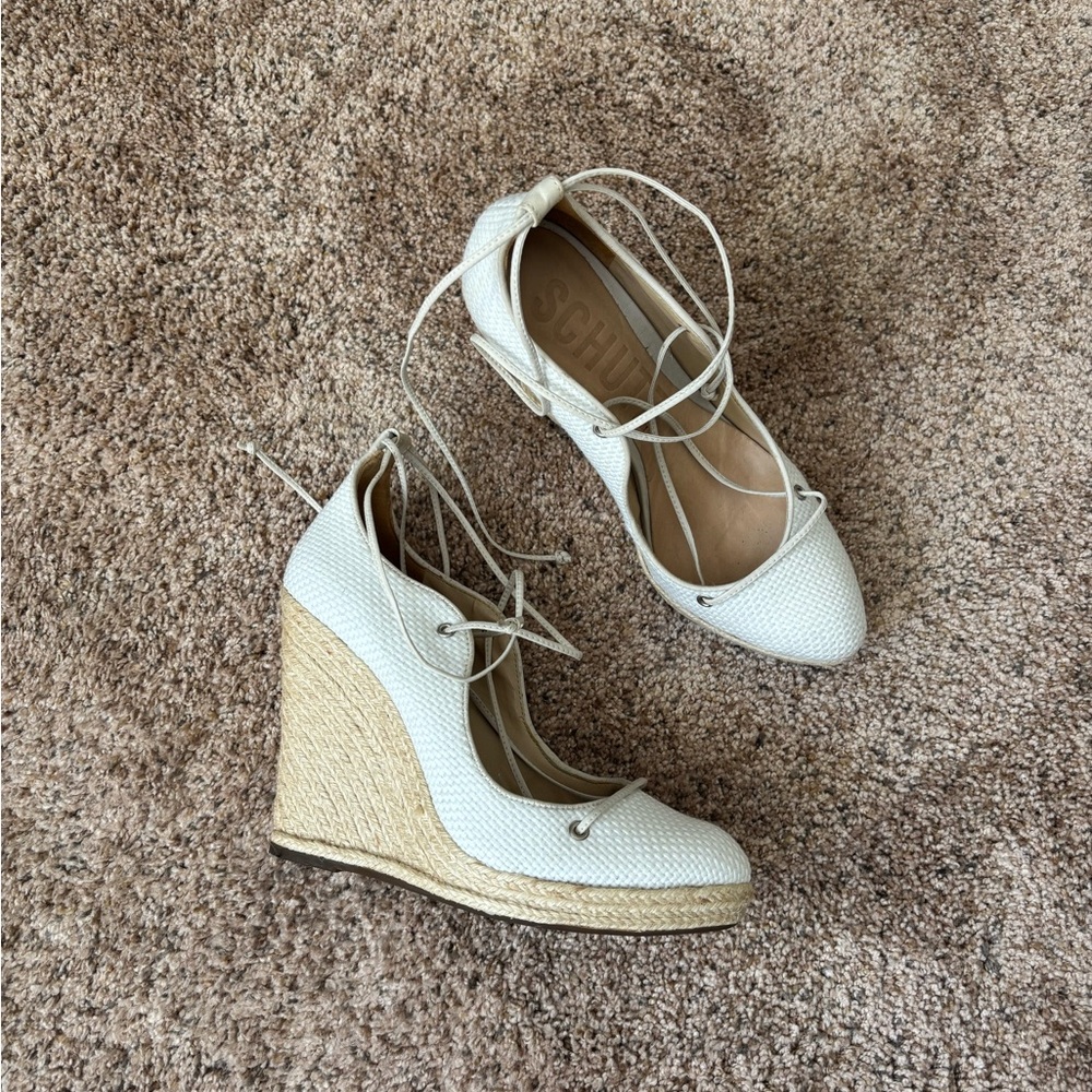 SCHUTZ Espadrille Wedge Heels
White, woven, lace up heels.
